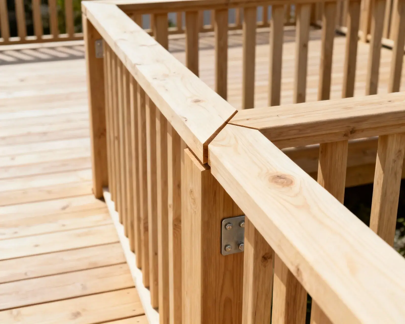 Detaljbild av altanräcke och staketanslutning