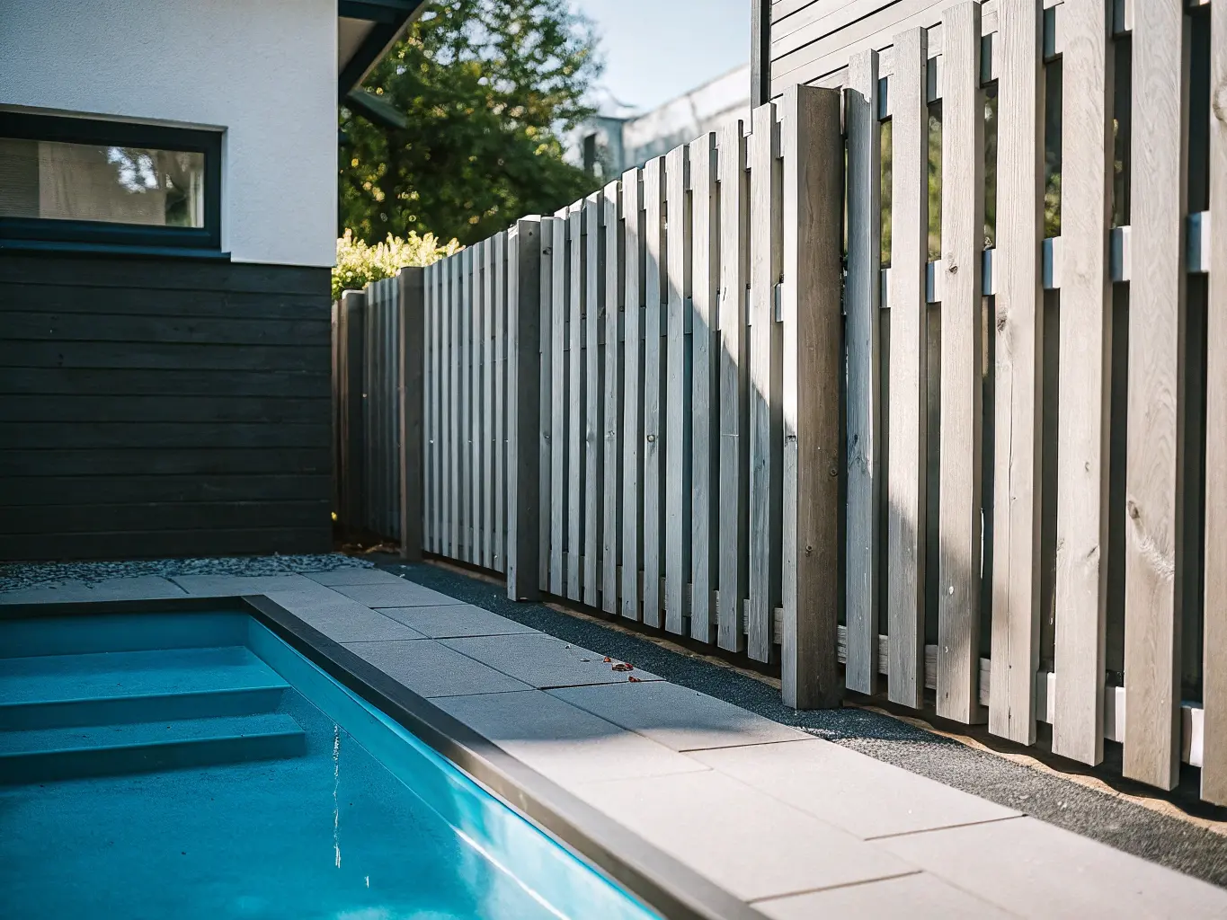 Färdigt staket i trädgård