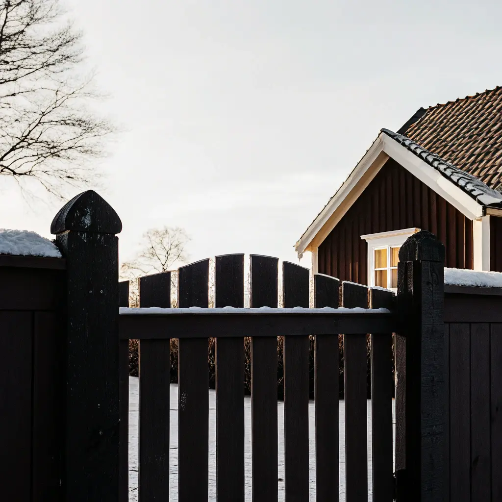 Klassiskt rödmålat staket vid gammal gård