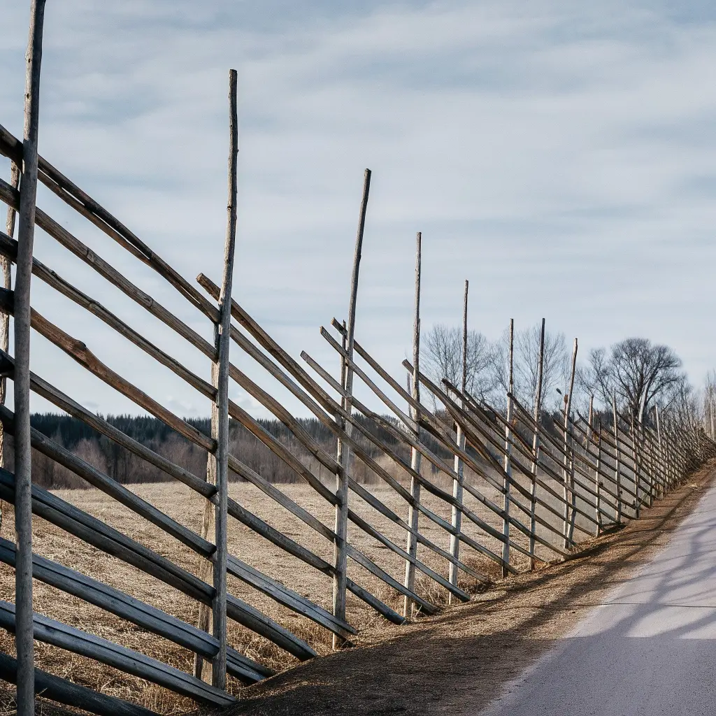 Traditionellt plankstaket i lantlig miljö