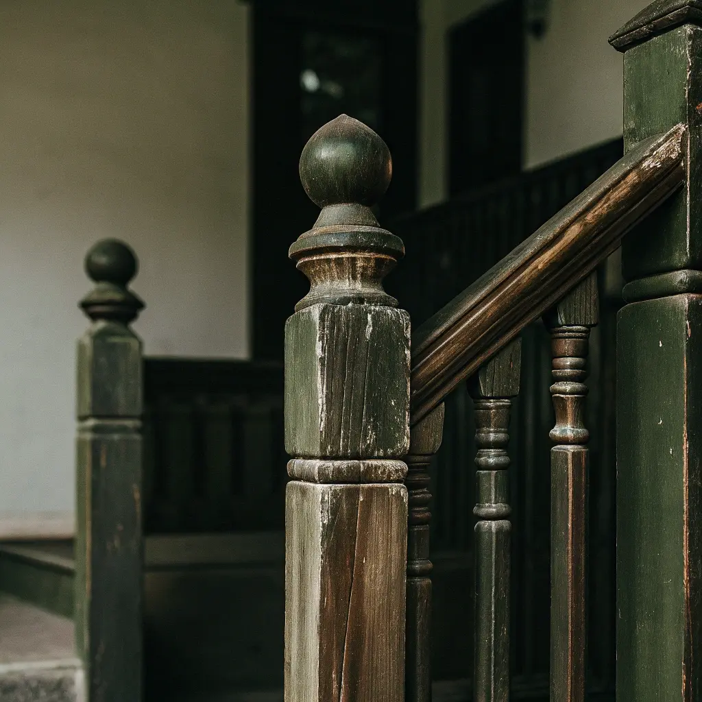 Detaljbild av staketspelare med traditionella detaljer