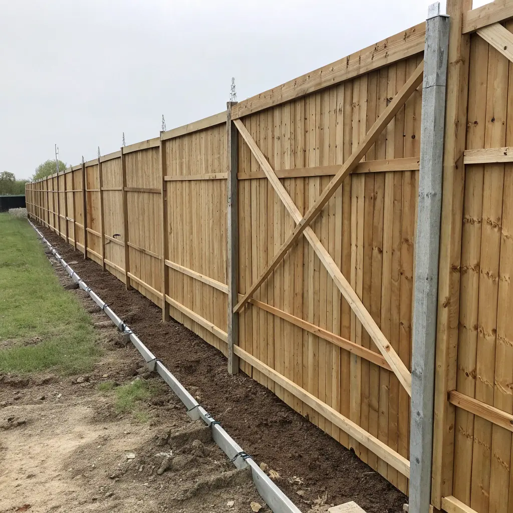 Högt staket med diagonala förstärkningar