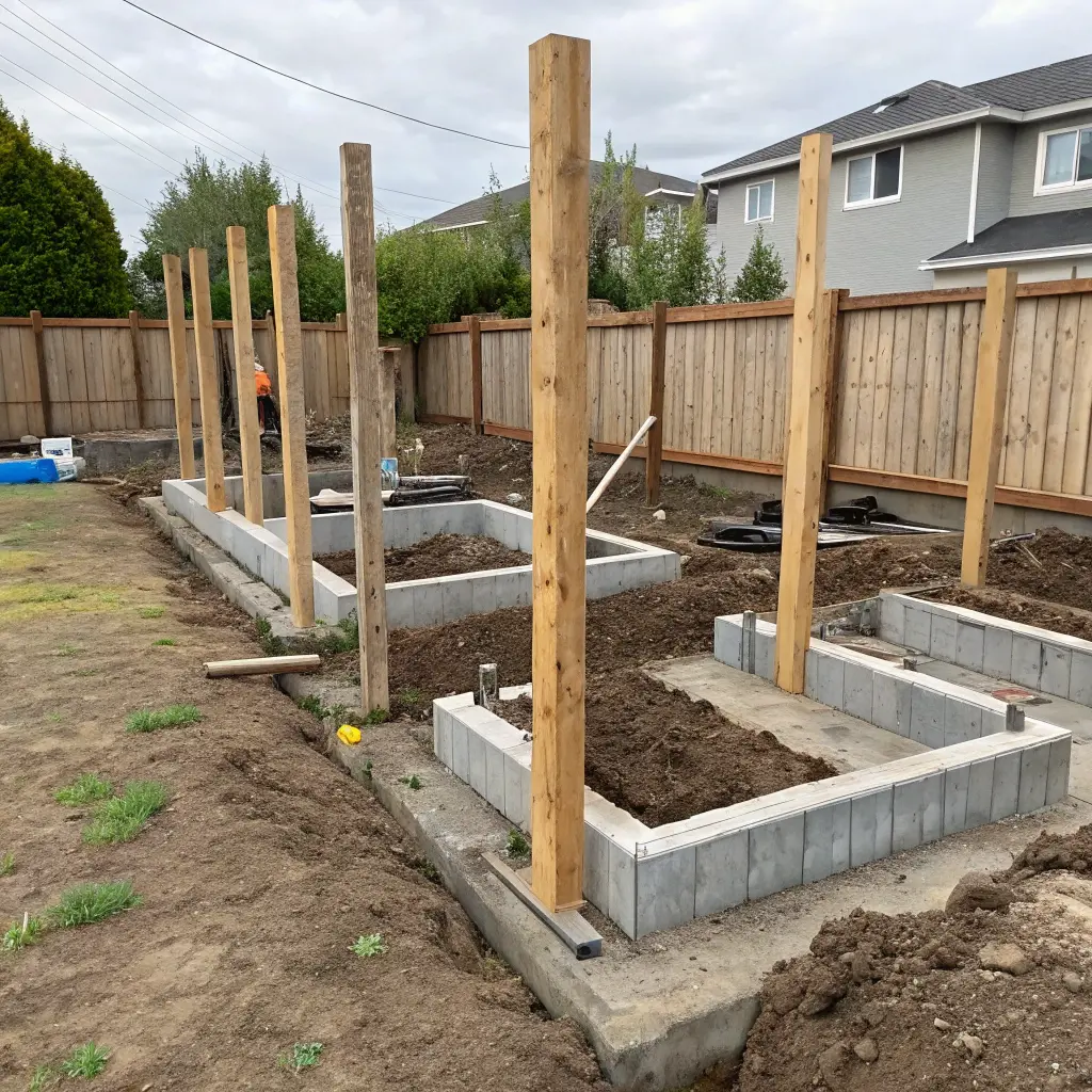 Fundament och stolpinstallation för högt staket