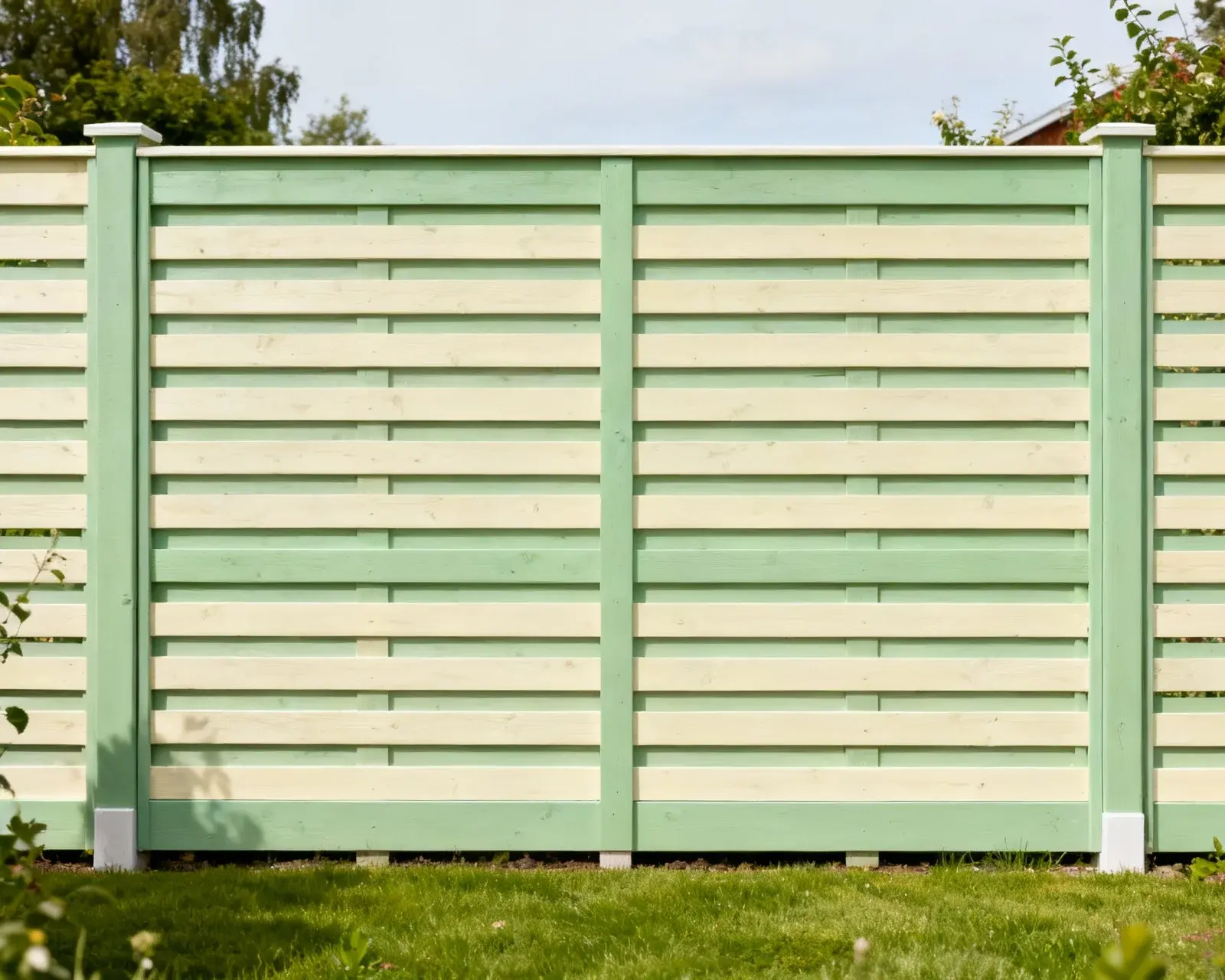 Horisontellt staket med perfekt avstånd mellan ribbor