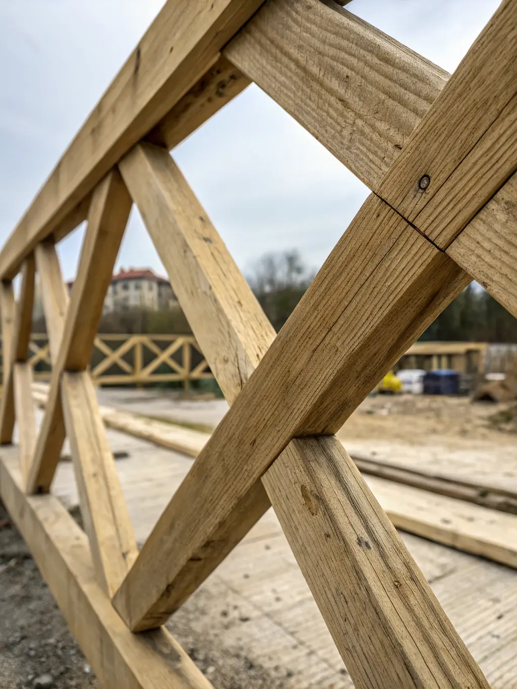 Närbild på diagonal kryssdetalj i trä