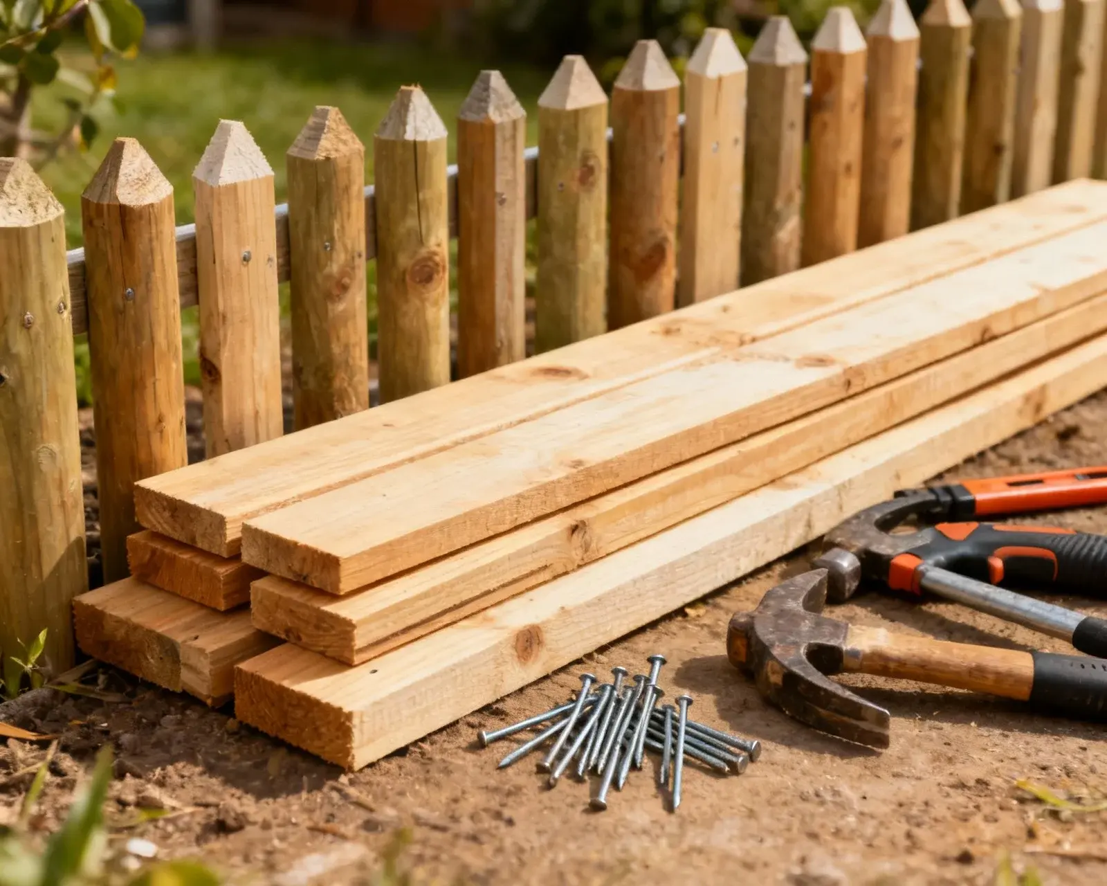 Verktyg och material för att bygga lågt staket