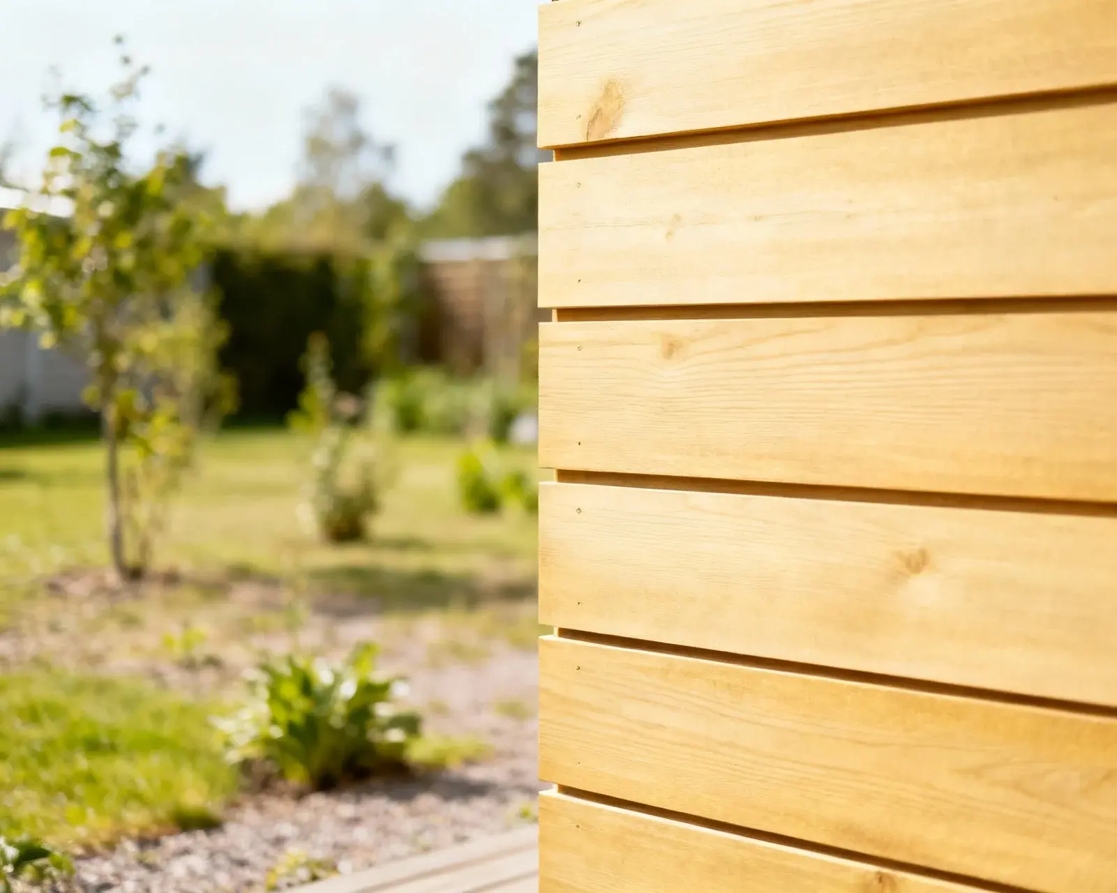 Vackert skandinaviskt plankstaket med horisontella plank