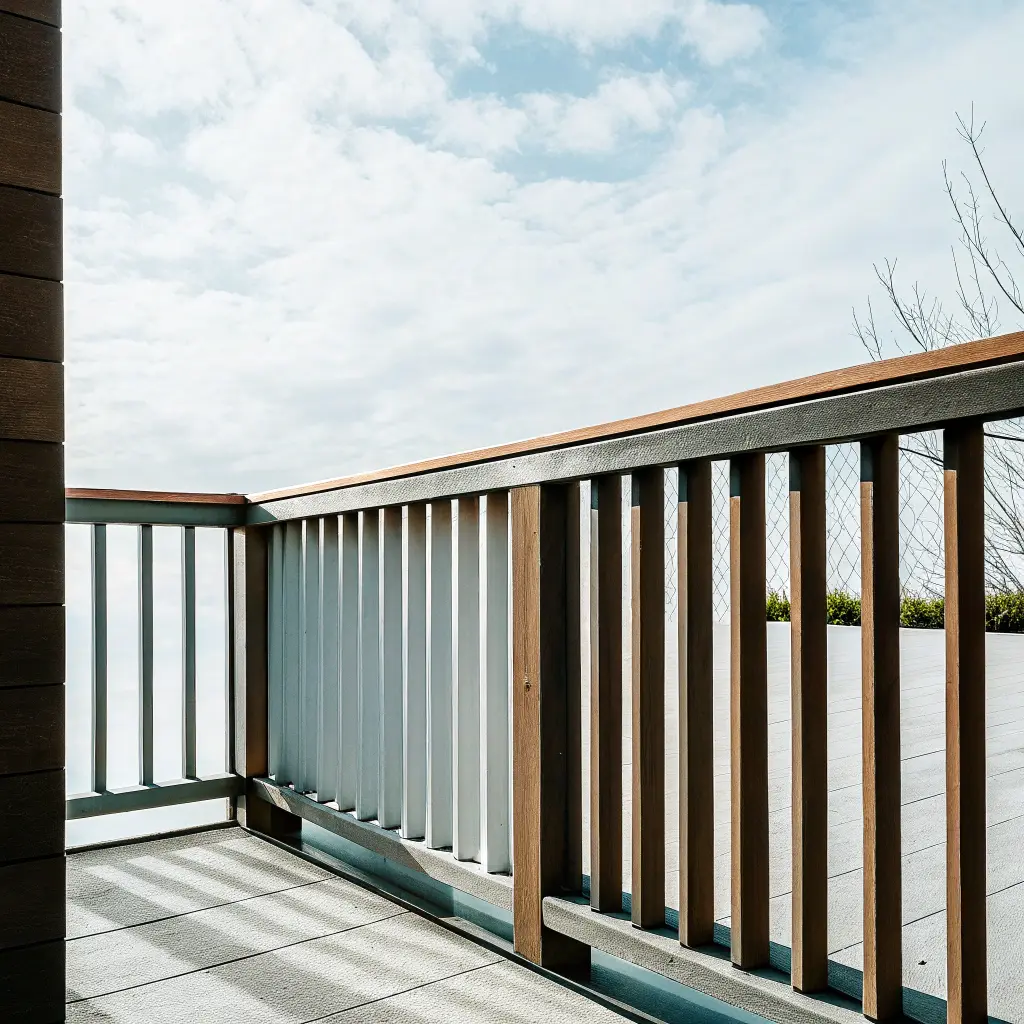 Modernt träräcke på altan