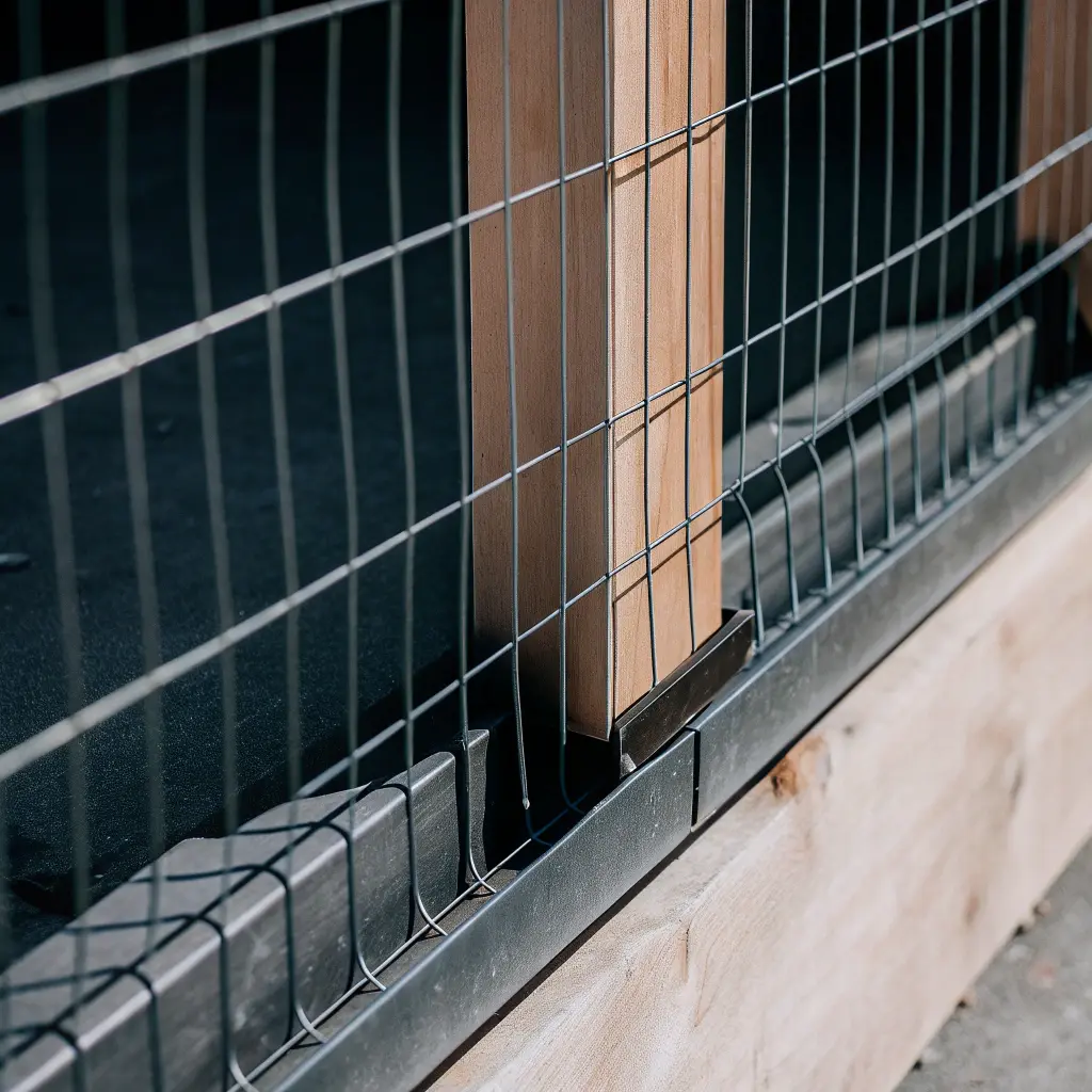 Detaljbild på armeringsnät monterat i träram