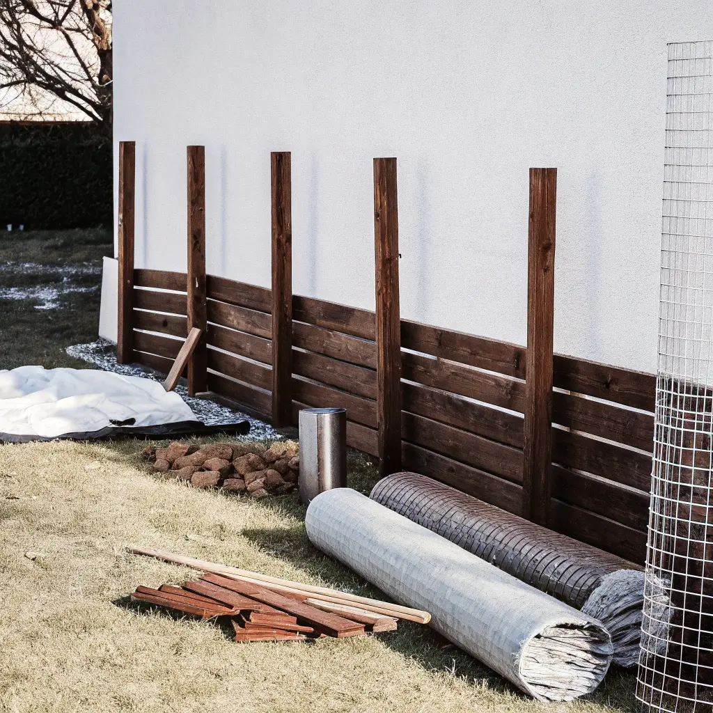 Staketstolpar och material för budgetbygge