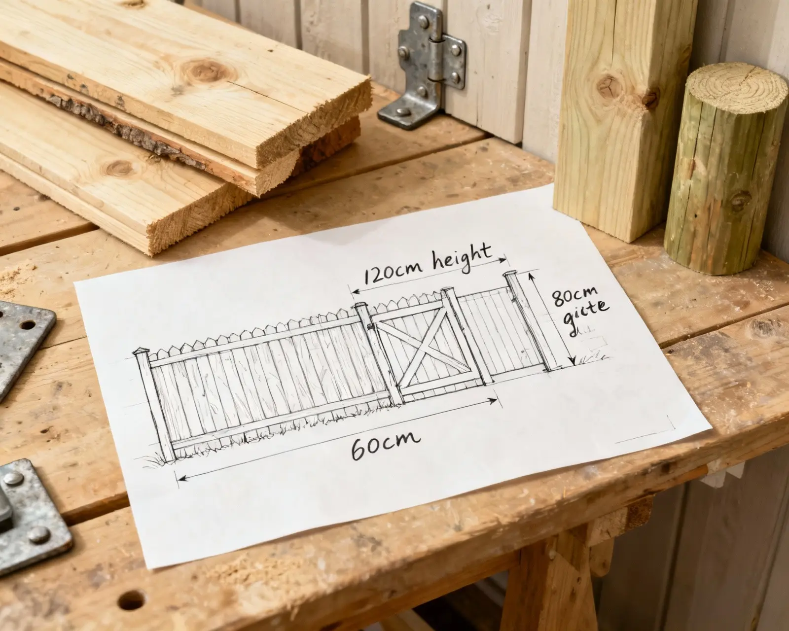 Planering av staket och grind med mätningar och designskisser