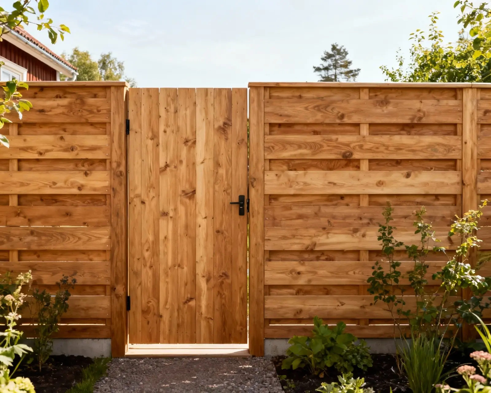 Komplett staket med integrerad grind i harmonisk design