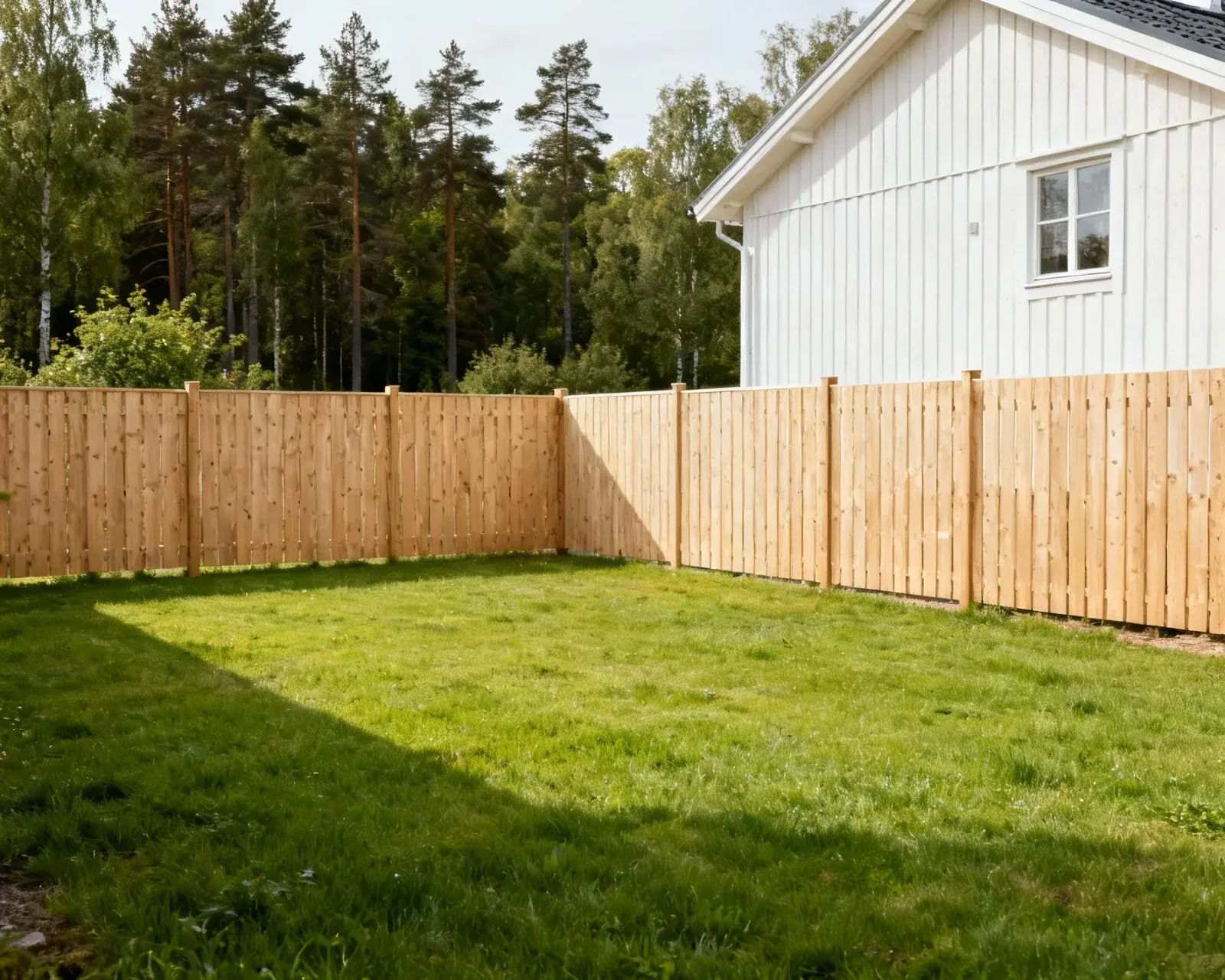 Komplett hundstaket i skandinavisk trädgård