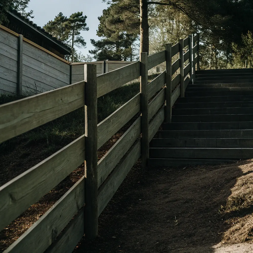 Närbildsdetalj av staket installerat på sluttning