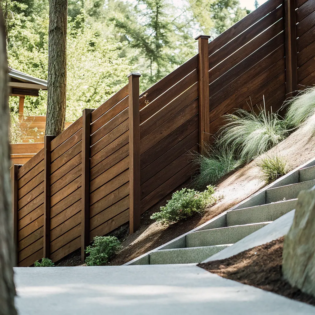 Avtrappat staket med lutande ribbor