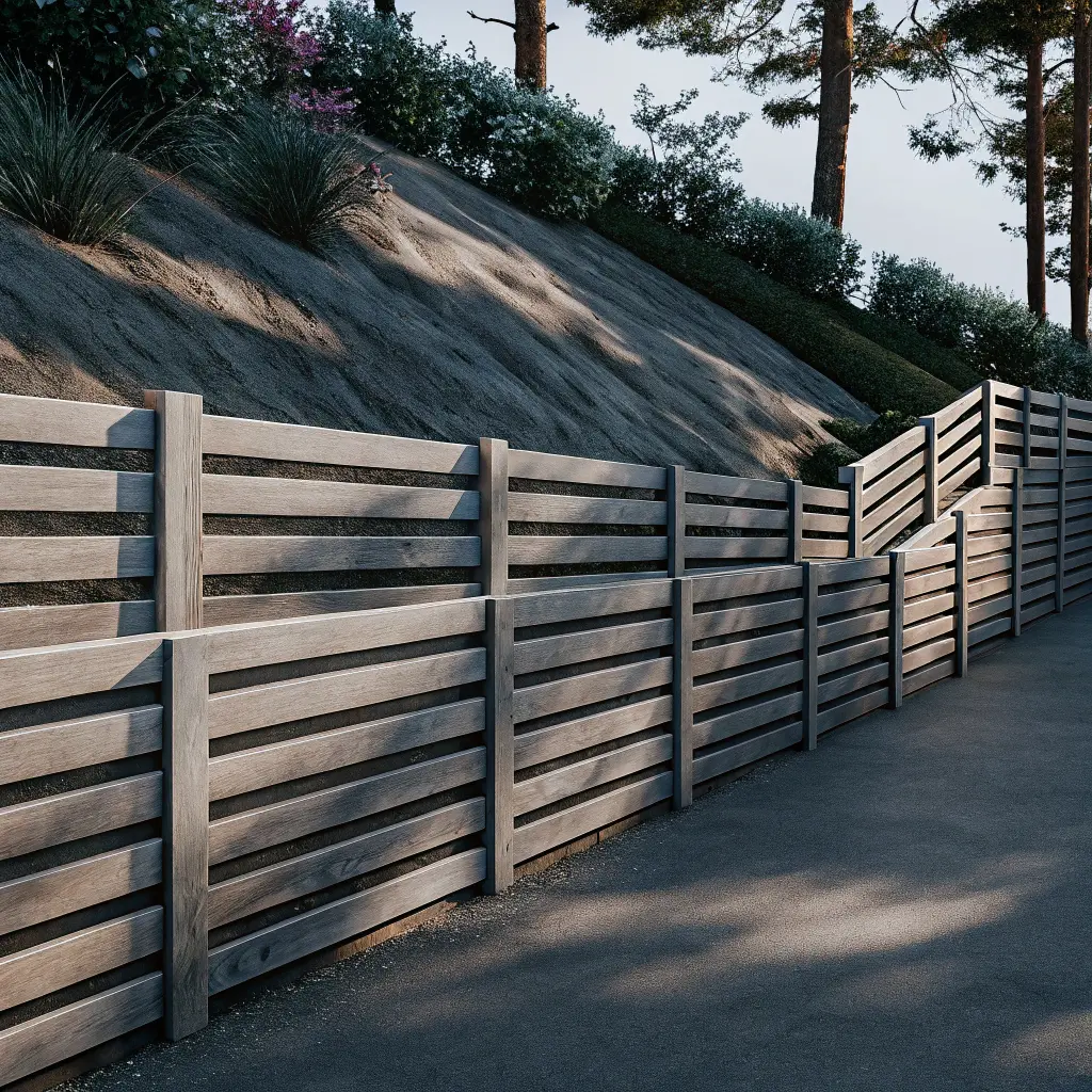 Färdigt staket på backe med professionellt utseende