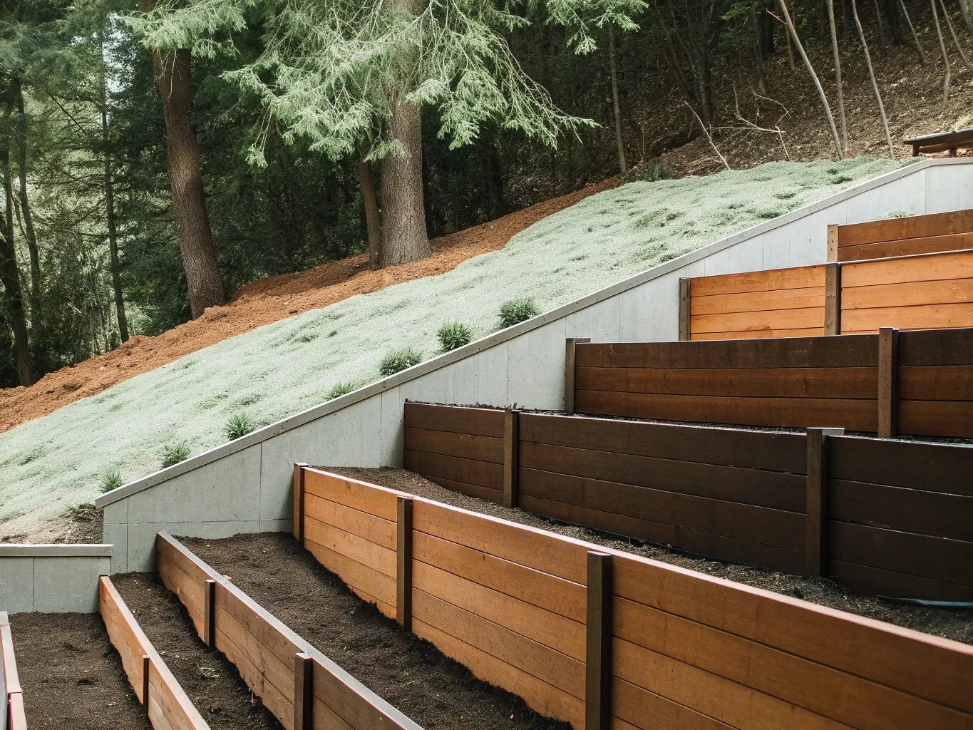 Stegat staket med horisontell överkant