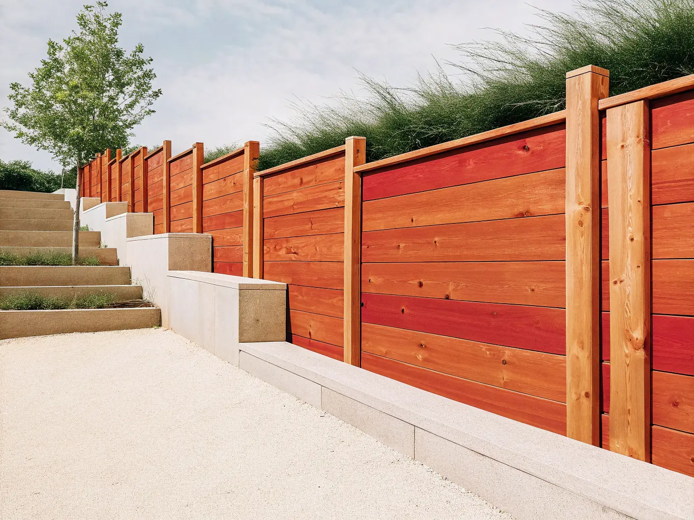 Färdigt staket på sluttande tomt