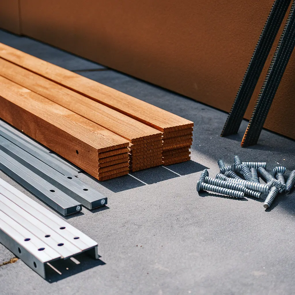 Material för horisontellt staket upplagt på mark