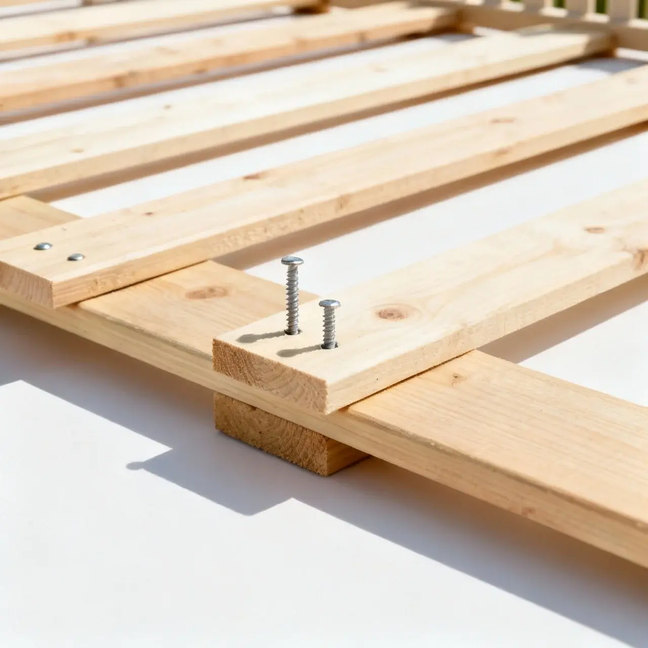 Närbilder av liggande spjälor montering