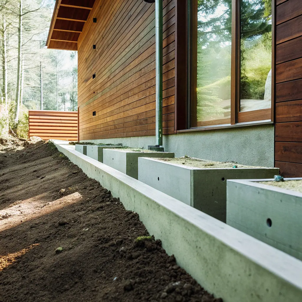 Fundament på olika nivåer för sluttande mark