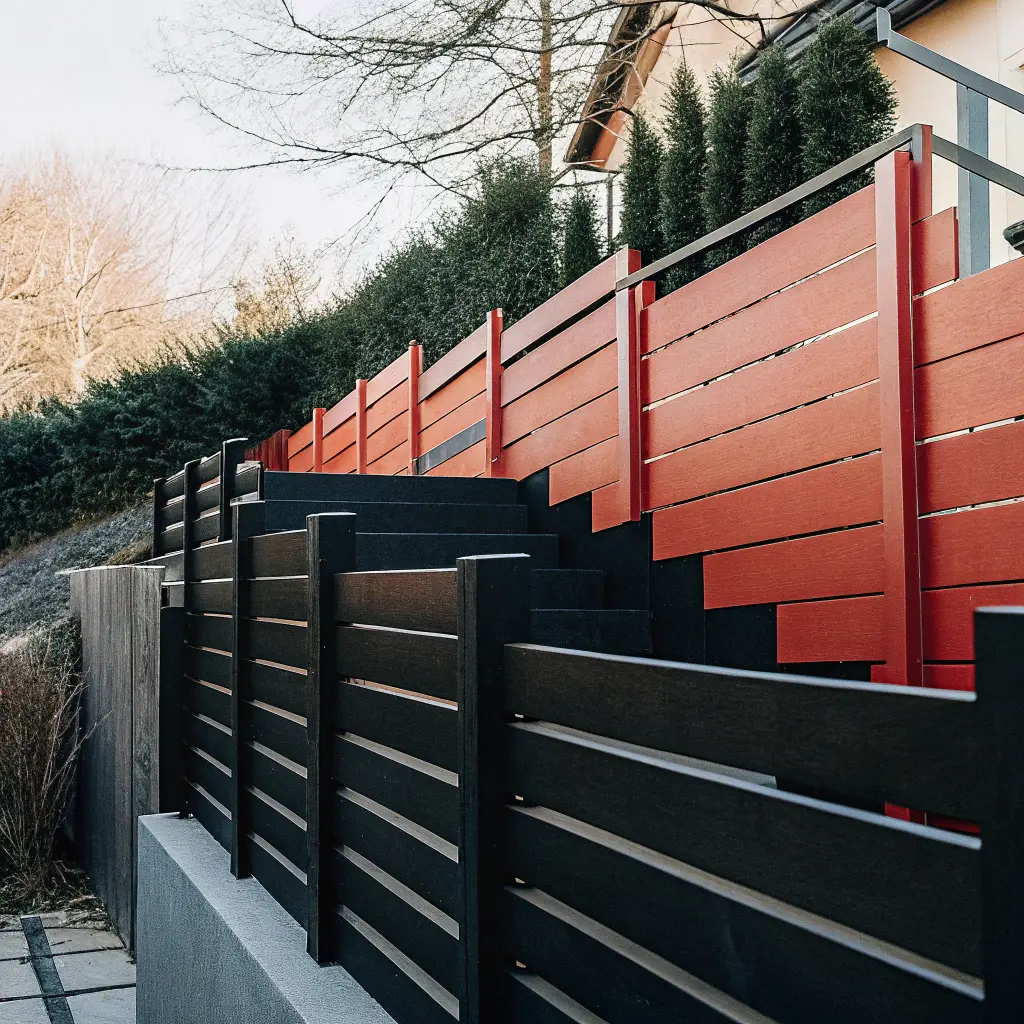 Horisontella ribbor på terrasserat lutningsstaket