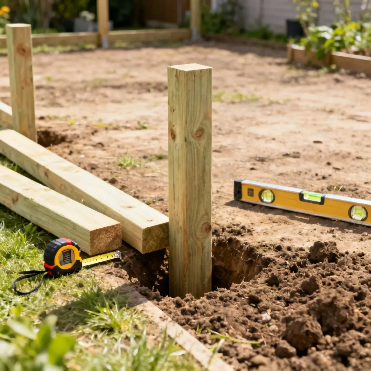 Träribbor och stolpar för staketkonstruktion