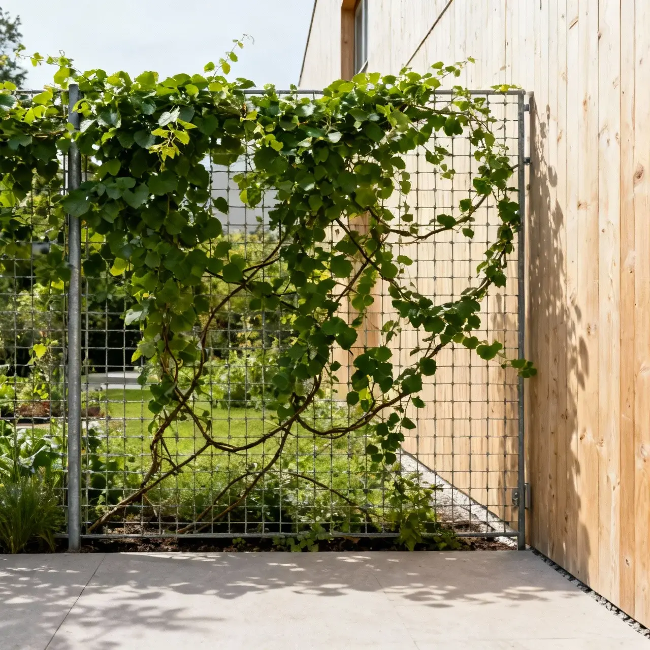 Klätterväxter på armeringsnät staket