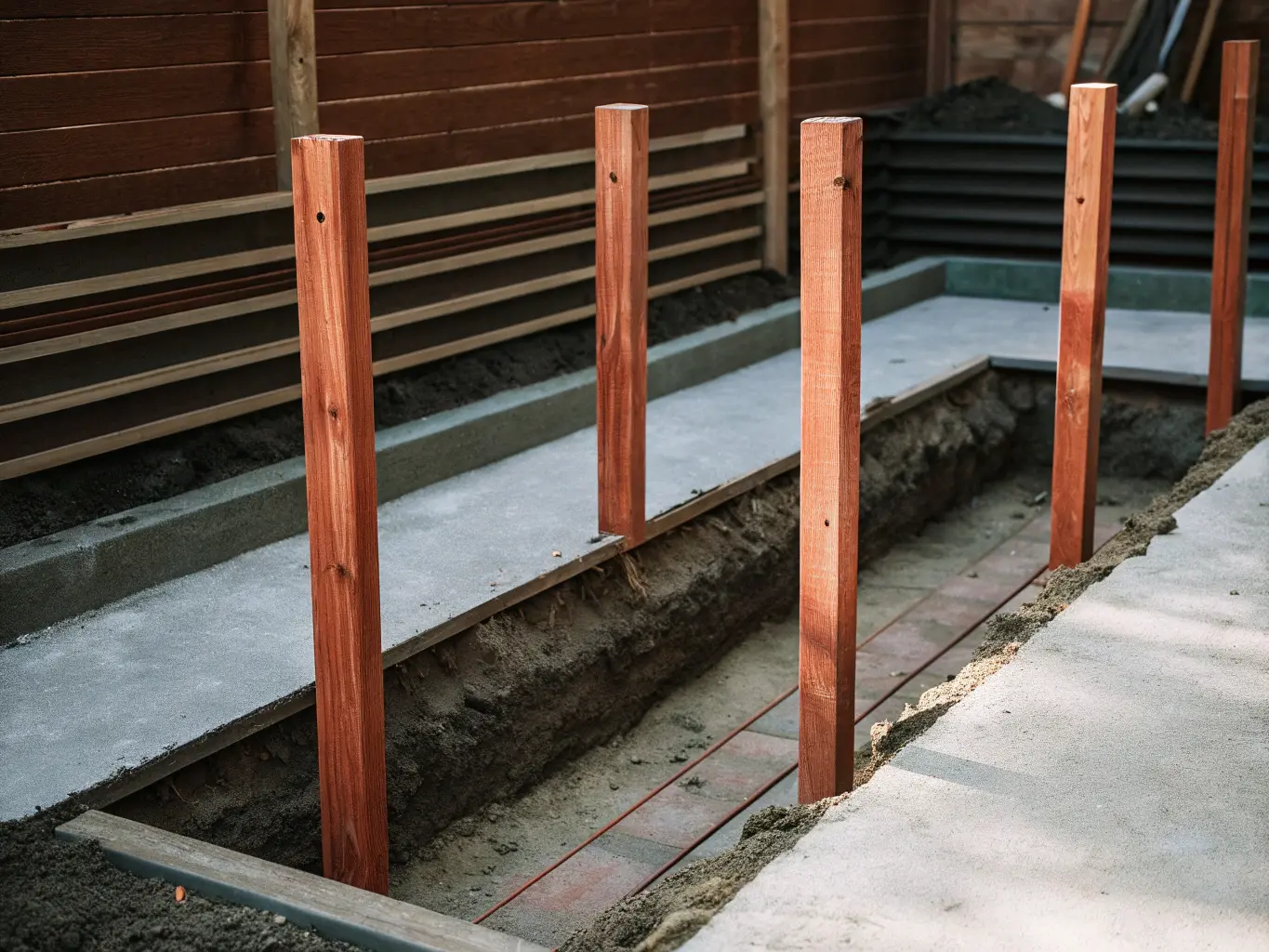 Träpålar installerade i marken