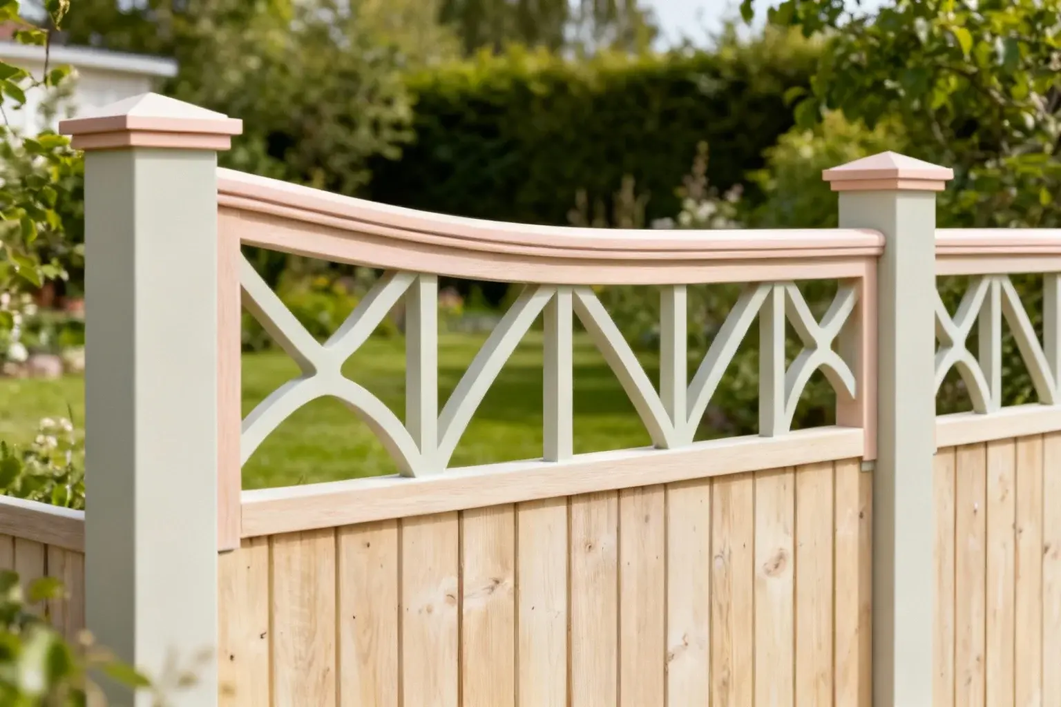 Komplett staket med överliggare i trädgård