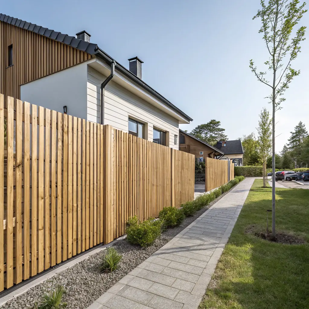 Modernt staket mellan två grannar