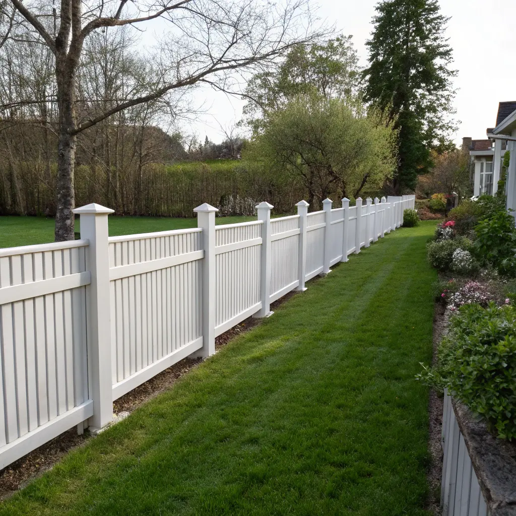 Vitt staket vid tomtgräns
