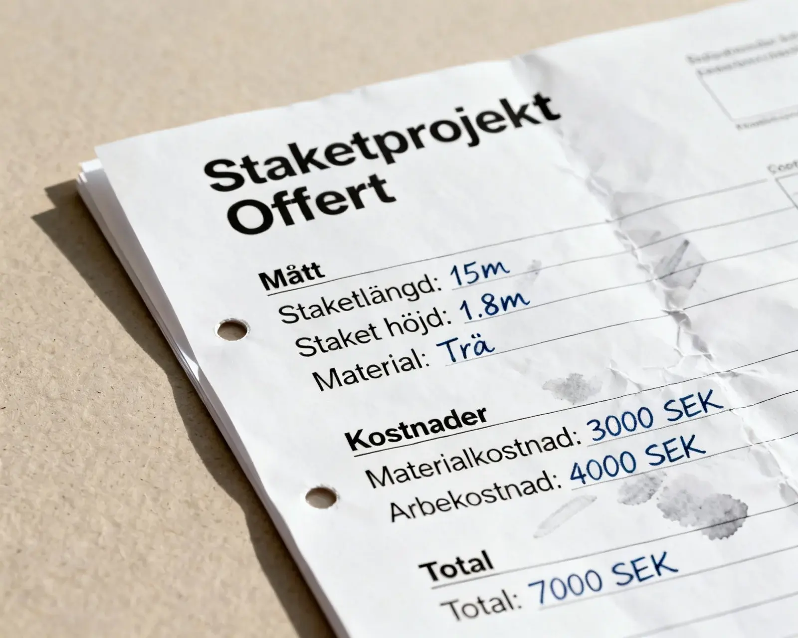 Professionellt dokument för staketoffert