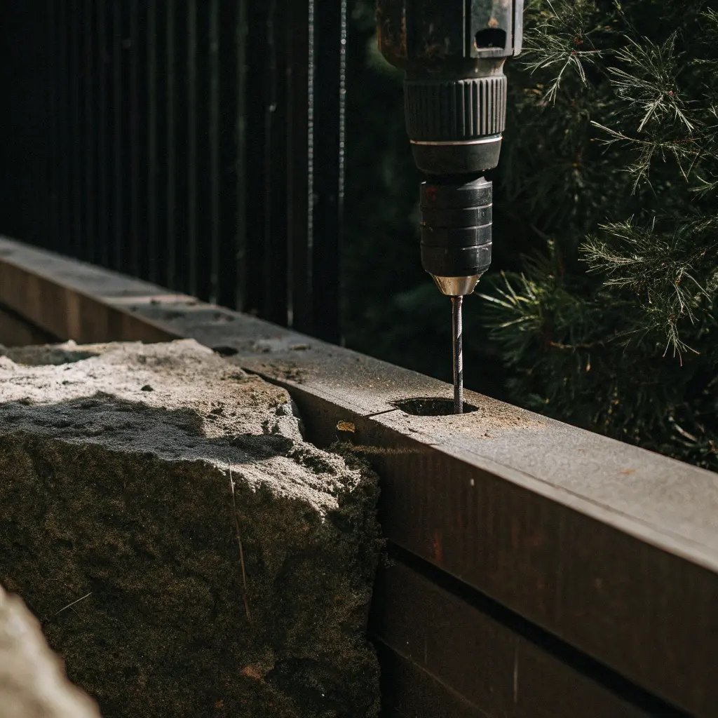 Borrning i berggrund för staketfäste