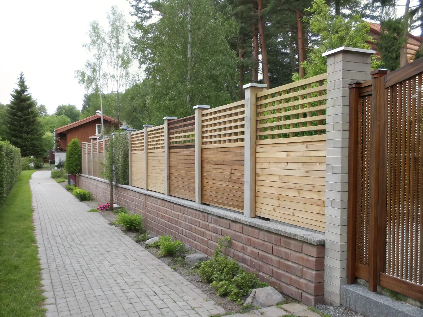 Olika staketdesigner monterade på tegel- och betongmurar