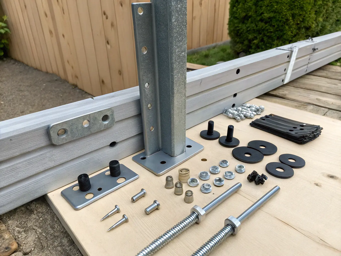 Monteringsbeslag och fästen närbild för staketinstallation