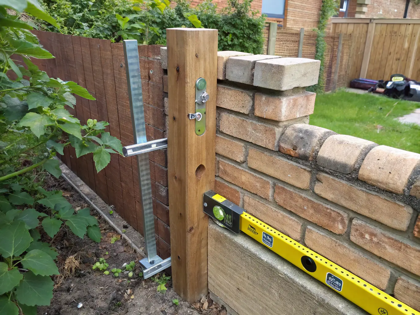 Installationsteknik demonstration för staketmontering på mur