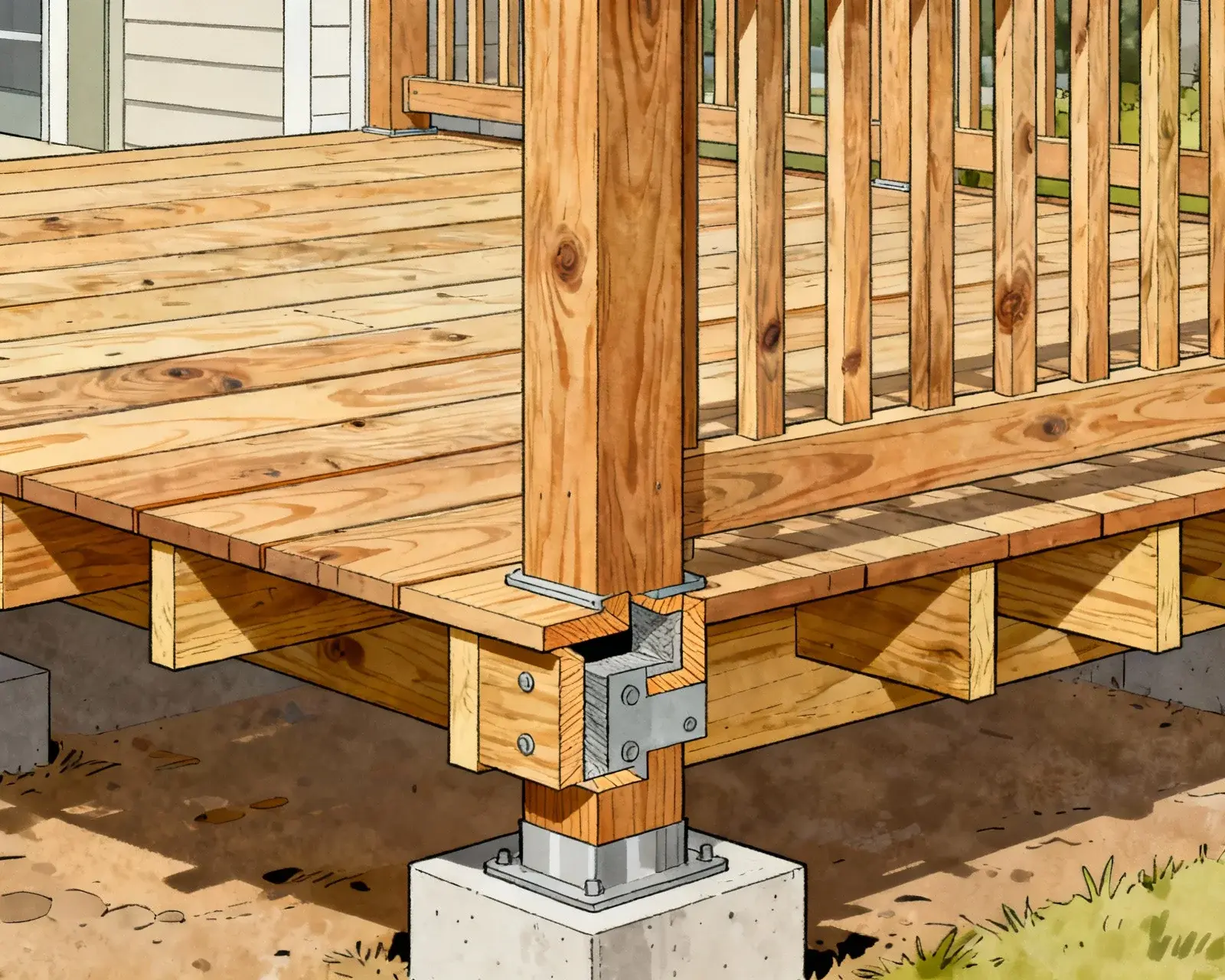 Trallräcke med kraftig stödkonstruktion och genomgående fästen