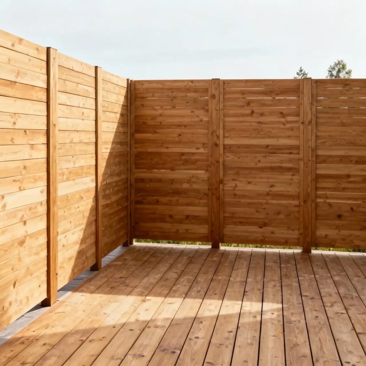 Trall med integrerat integritetsskydd av högt staket