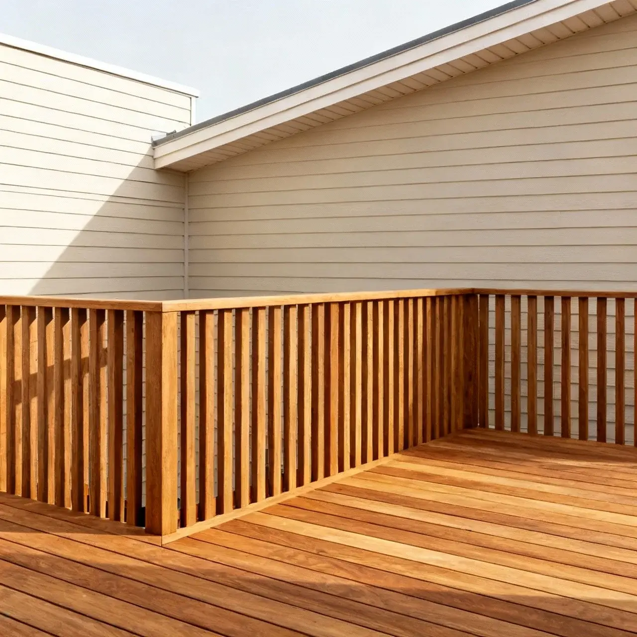 Färdigmonterad trall med räcke från vinkel