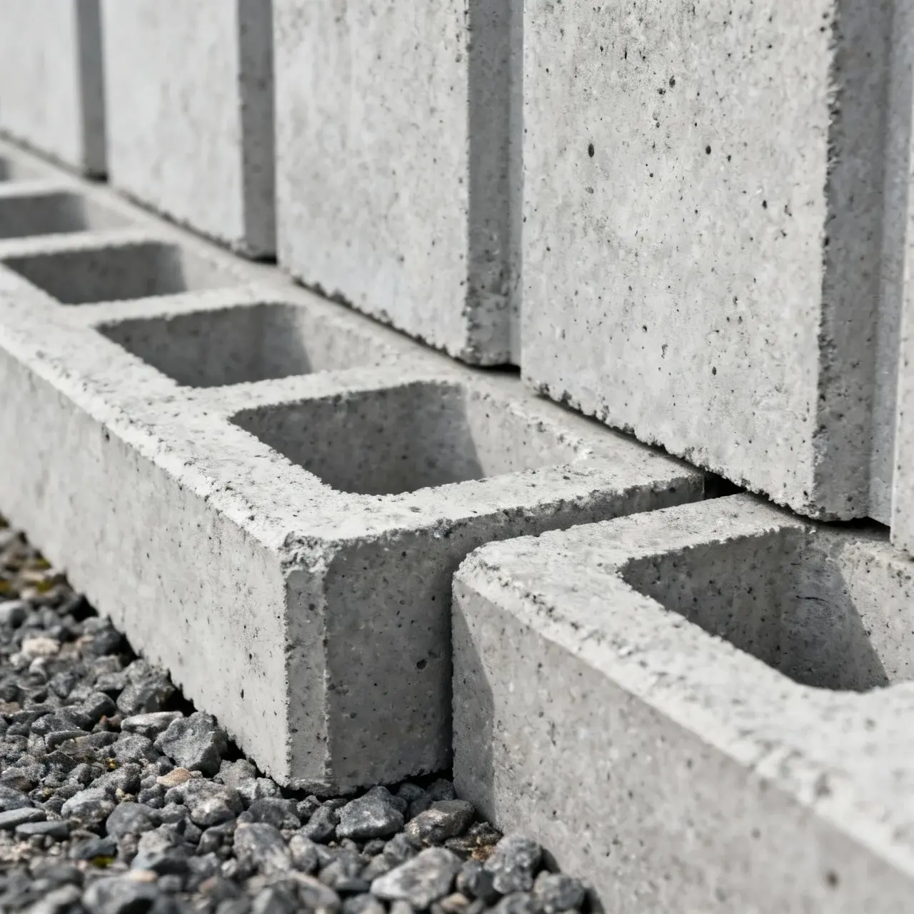 Betongplintar för staketfundament i närbild