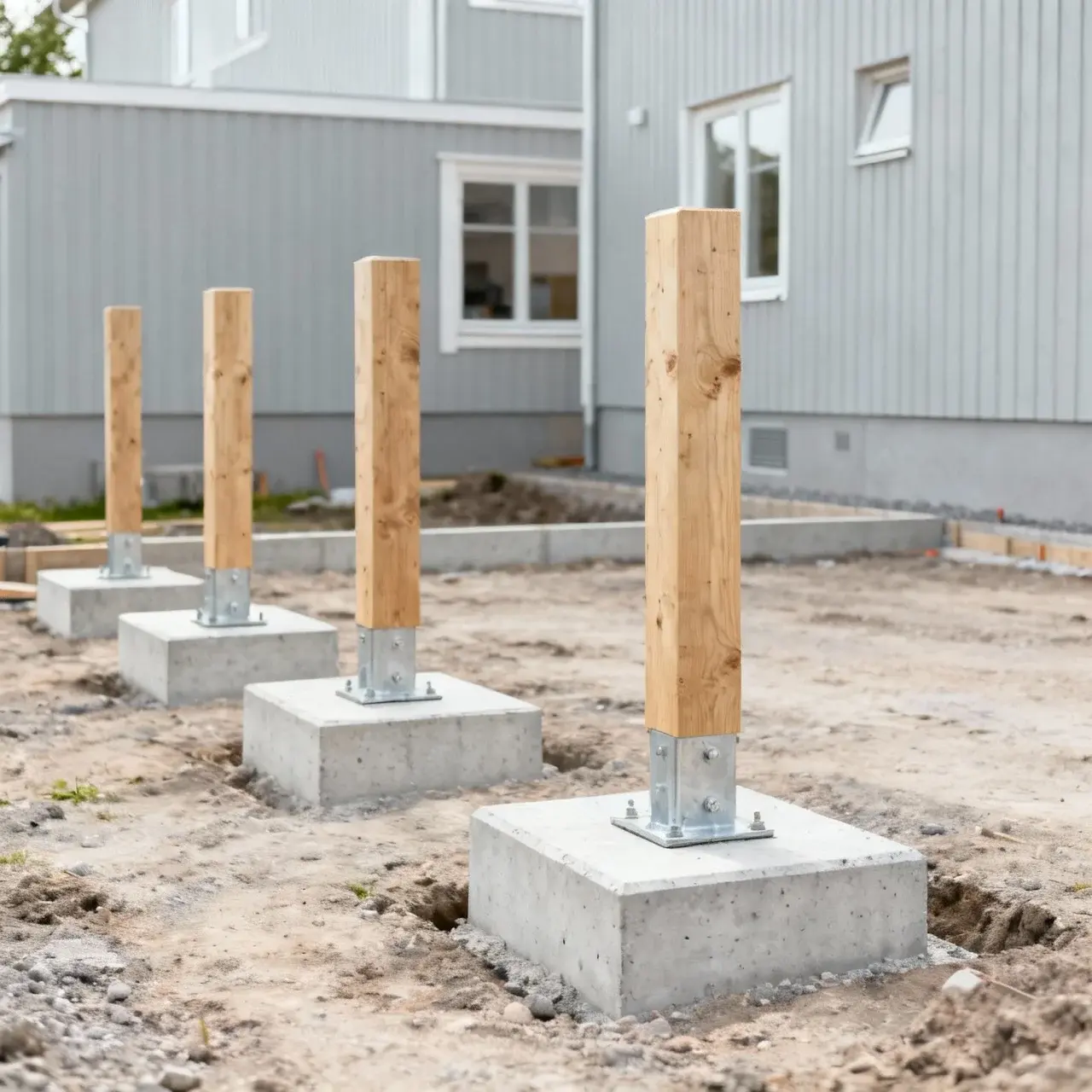 Installation av staketstolpar på betongplintar