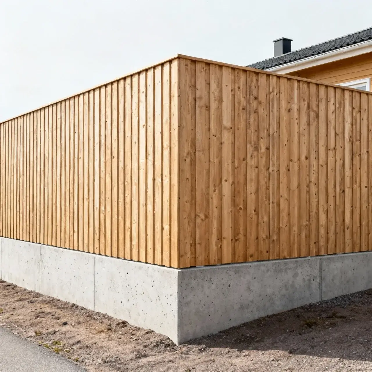 Komplett staket på plintar från annan vinkel