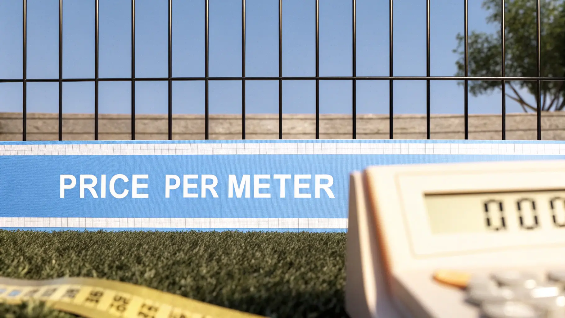 Prisberäkning per meter med måttband och kalkylator