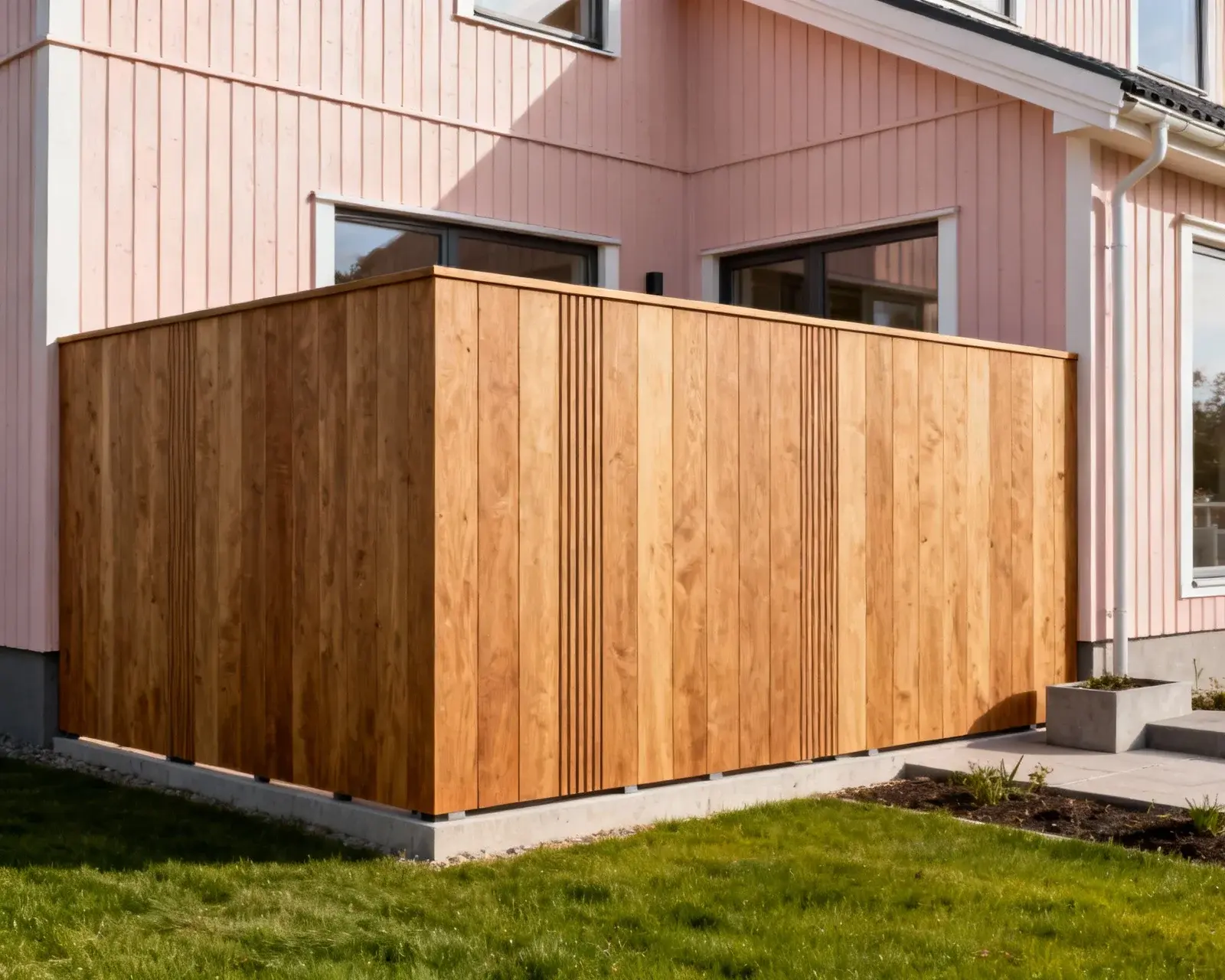 Färdigt ribbstaket från olika vinklar