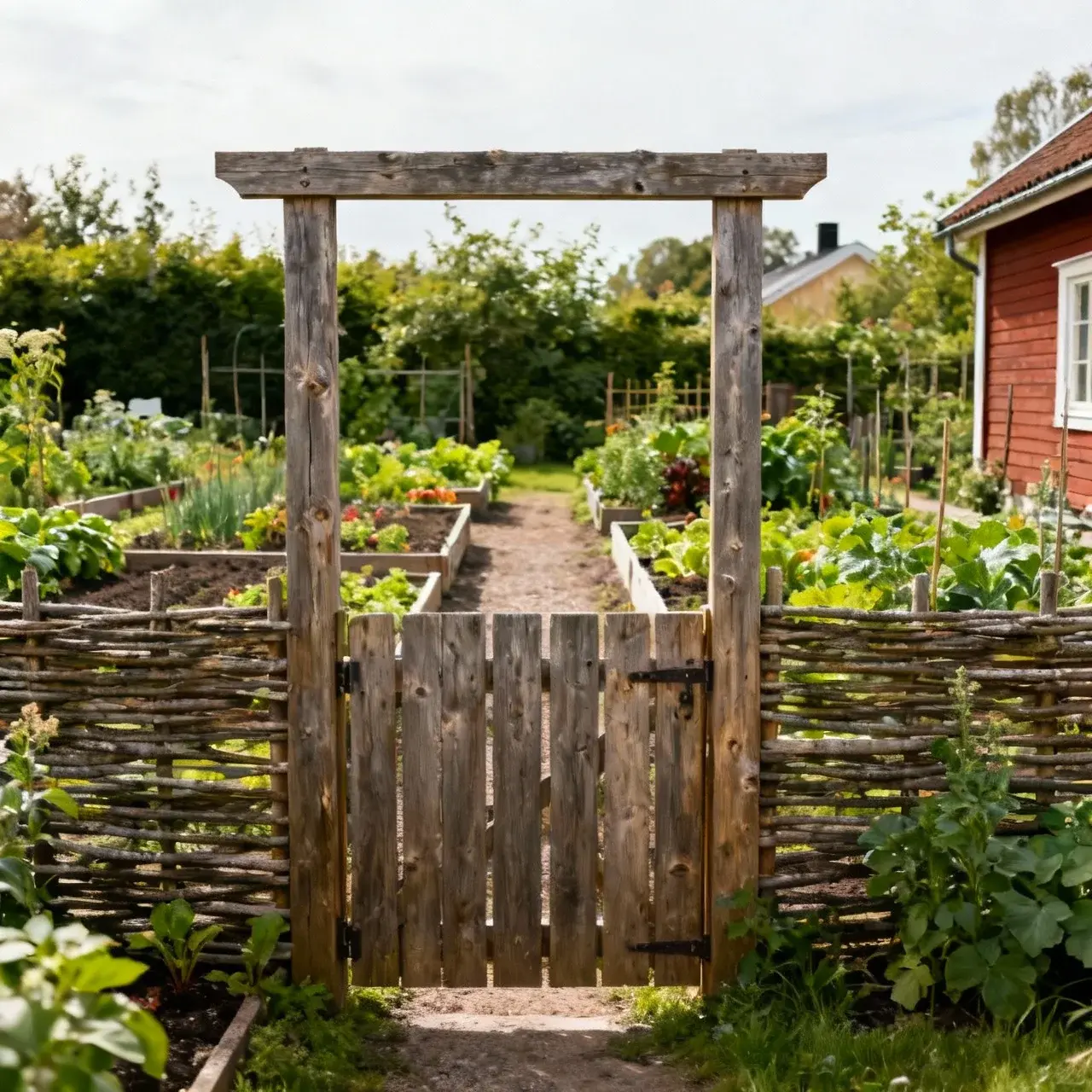 Köksträdgårdsstaket med grindöppning
