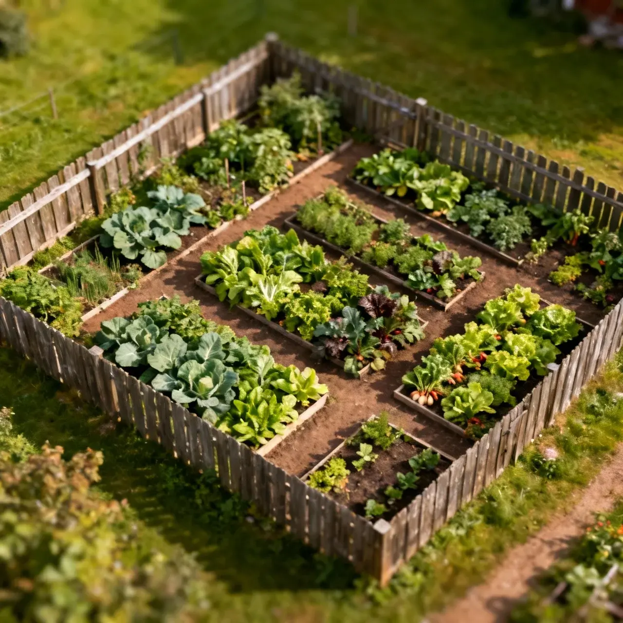 Färdig inhägnad köksträdgård ovanifrån