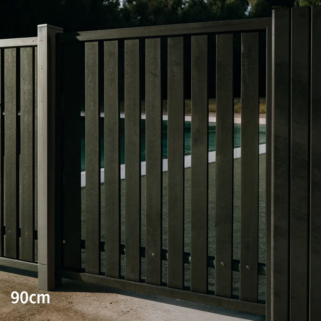 Horisontellt ribbad poolstaket i mörkgrå nyans