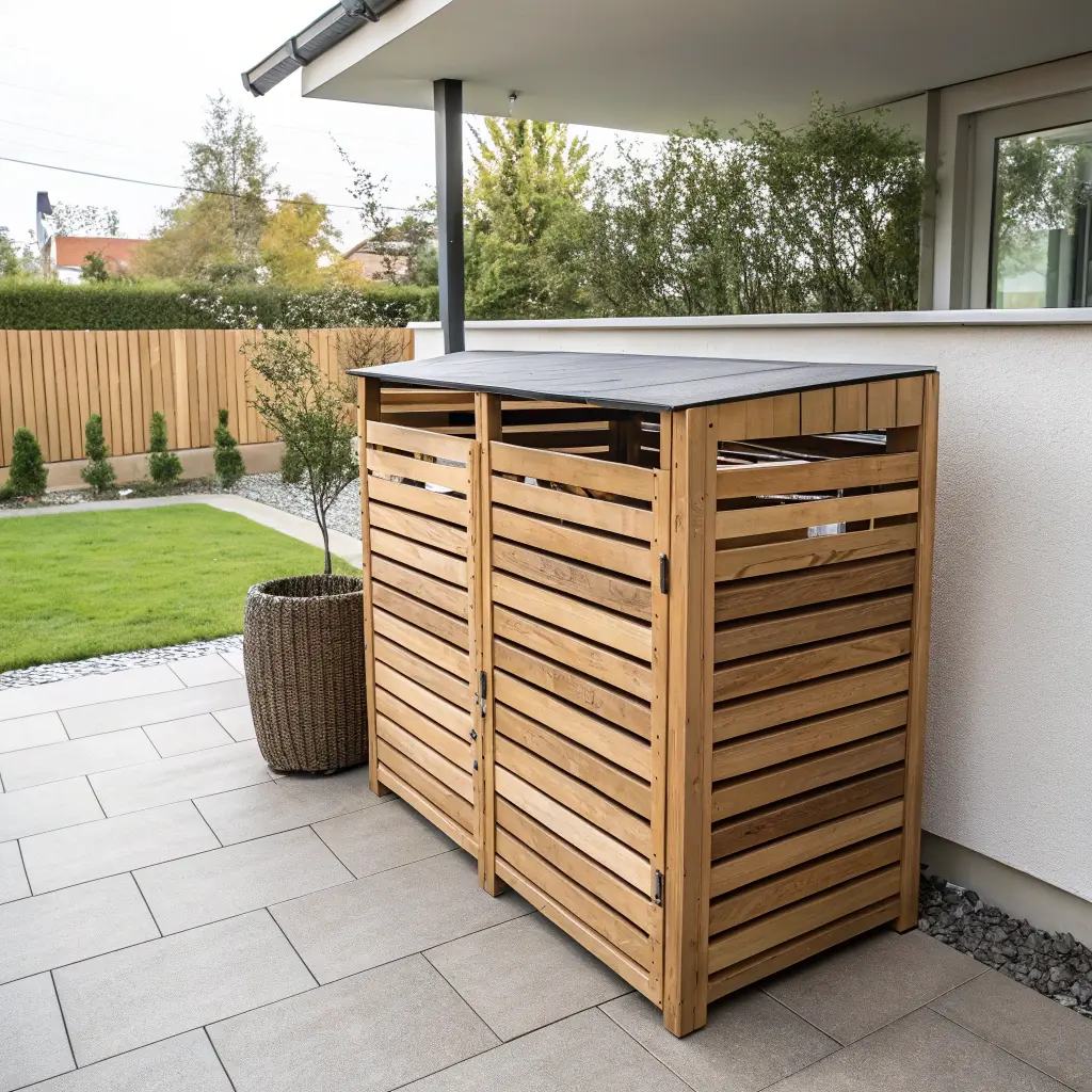 Modernt soptunnestaket med horisontella ribbor