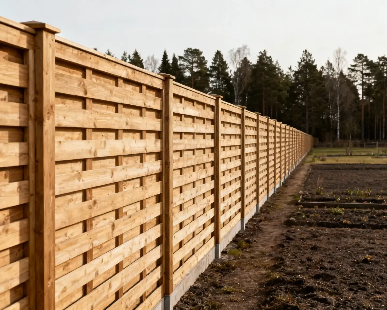 Långt staket längs tomtgräns